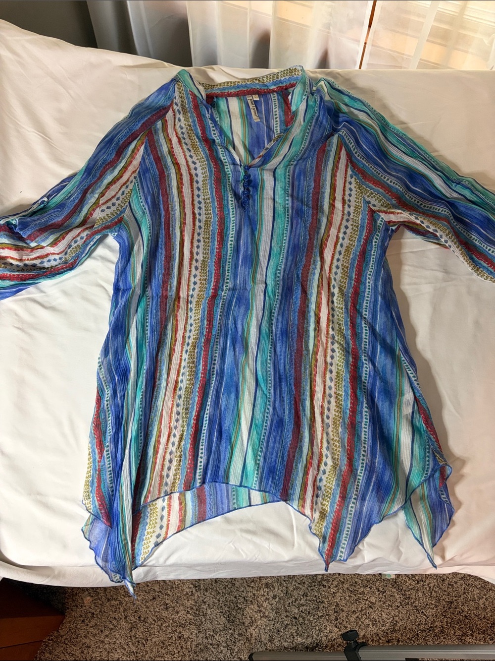 grand & greene Multicolor Striped Sheer V-Neck Tunic